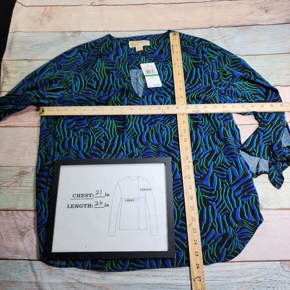 Michael Kors Womens L Blouse Blue Green Zebra Print Top New Animal Pattern - Picture 6 of 8
